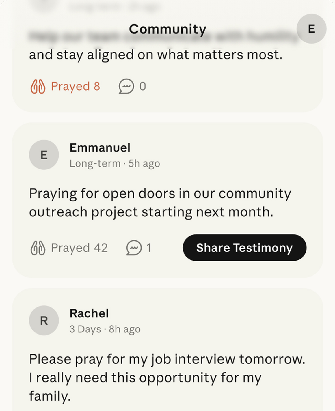 Community prayer feed